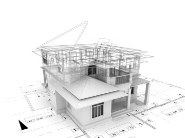 evin planı üzerinde 3D render