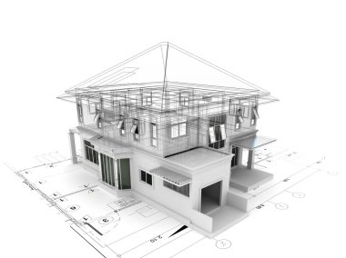 evin planı üzerinde 3D render