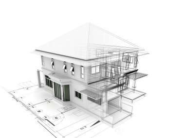 evin planı üzerinde 3D render
