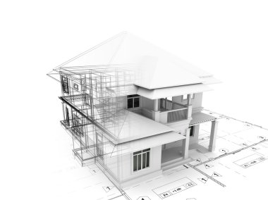 evin planı üzerinde 3D render