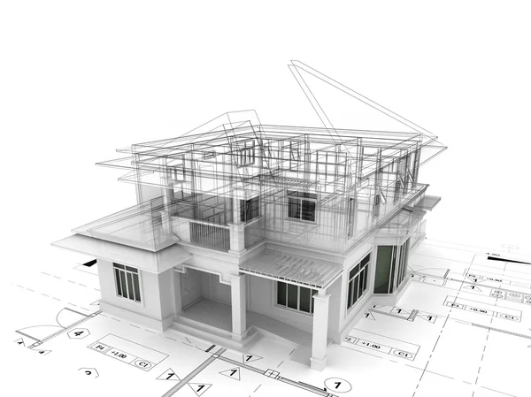 evin planı üzerinde 3D render