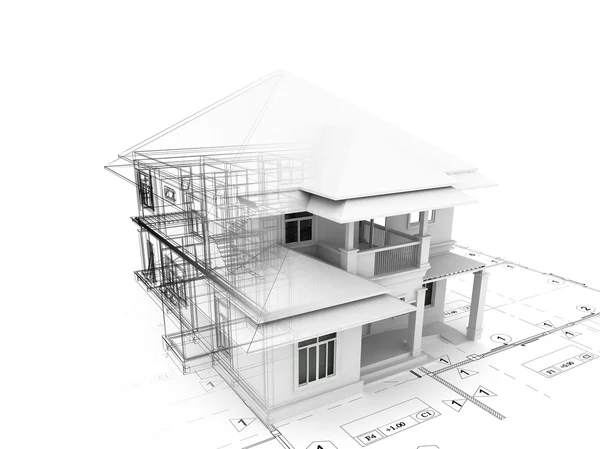 3d renderizar de casa en plan — Foto de Stock