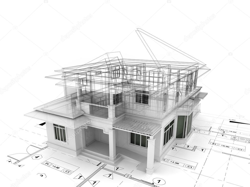 3d render of house  on plan