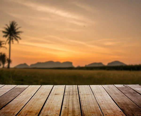 Landscape with wood terrace — Stock Photo, Image