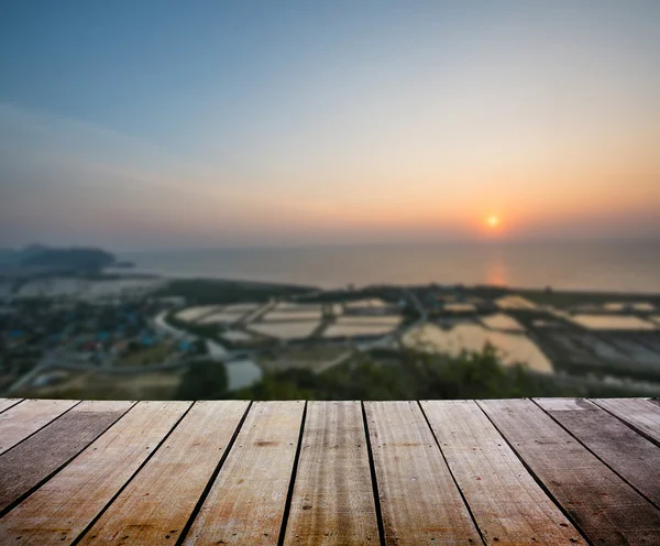 Landscape with wood terrace — Stock Photo, Image