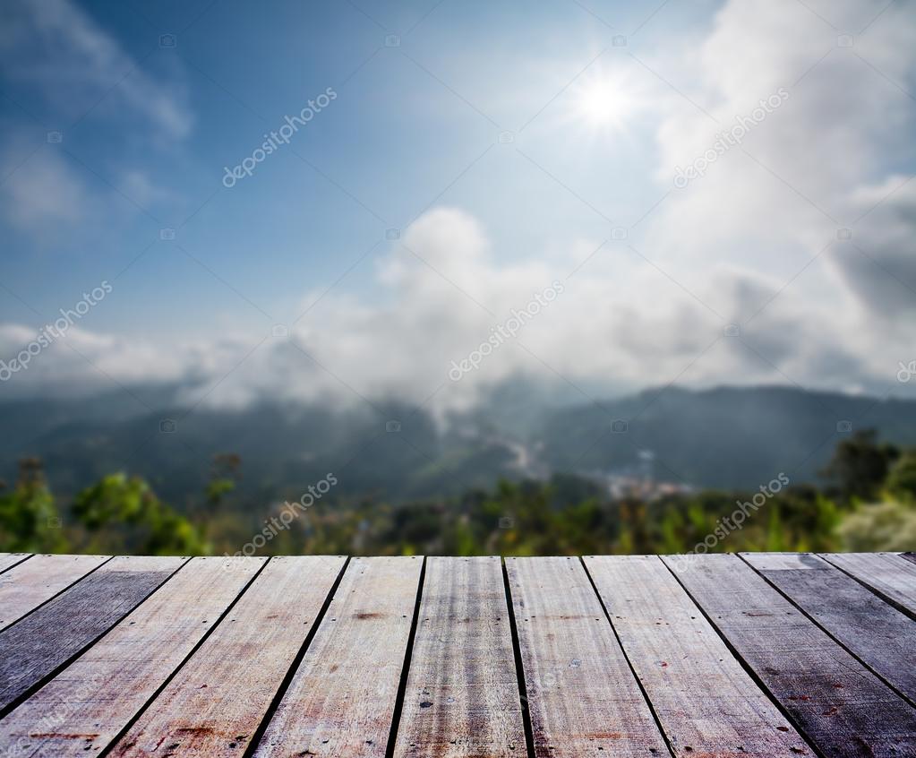Landscape with wood terrace — Stock Photo © yaryhee 87347382