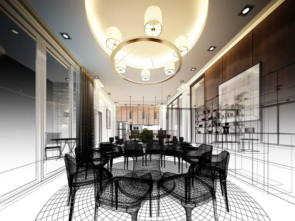 Desain sketsa abstrak dari ruang makan interior — Stok Foto