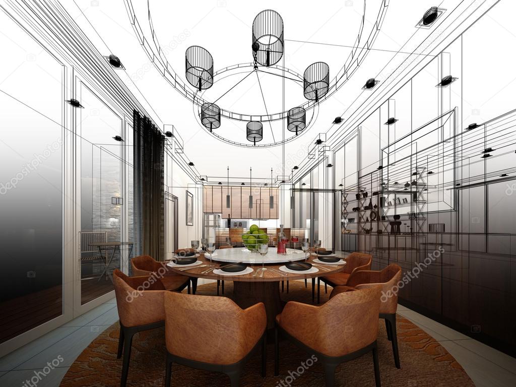 abstract sketch design of interior dining room