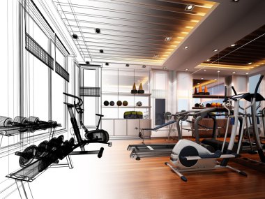 soyut kroki tasarımı iç fitness salonu