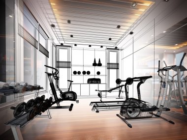 soyut kroki tasarımı iç fitness salonu