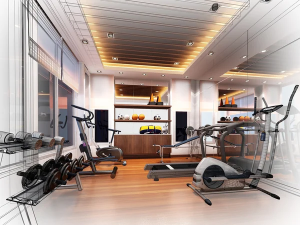 Abstract sketch design of interior fitness room — Stock Photo, Image