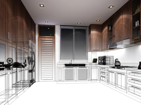 Desain sketsa abstrak dari dapur interior — Stok Foto