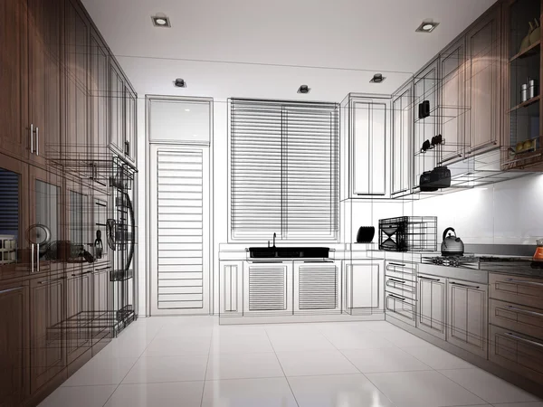 Diseño abstracto del boceto de la cocina interior —  Fotos de Stock