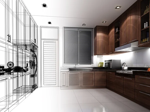 Abstract sketch design of interior kitchen — Stock Photo, Image