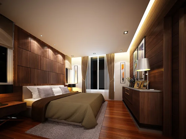 3D render tasarım iç yatak odası — Stok fotoğraf
