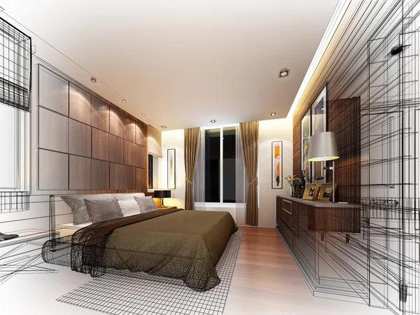 3d renderizar design de quarto interior — Fotografia de Stock