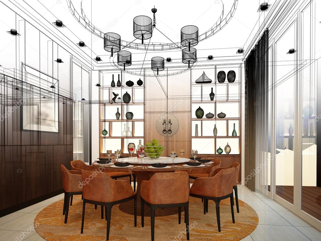 abstract sketch design of interior dining room