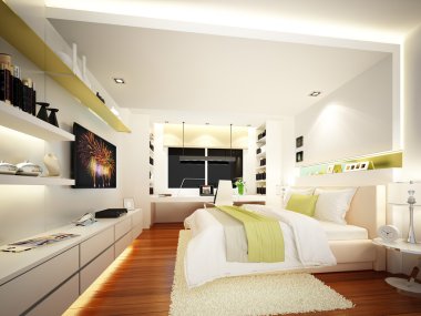 3D render iç yatak odası