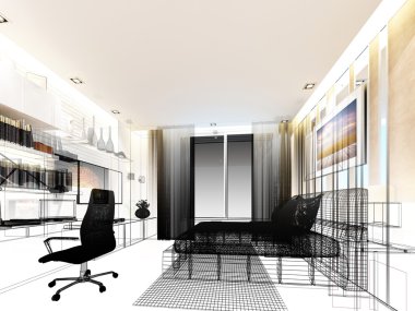 soyut kroki tasarımı iç yatak odası