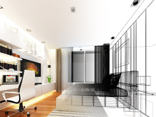 Абстрактный эскиз интерьера спальни
