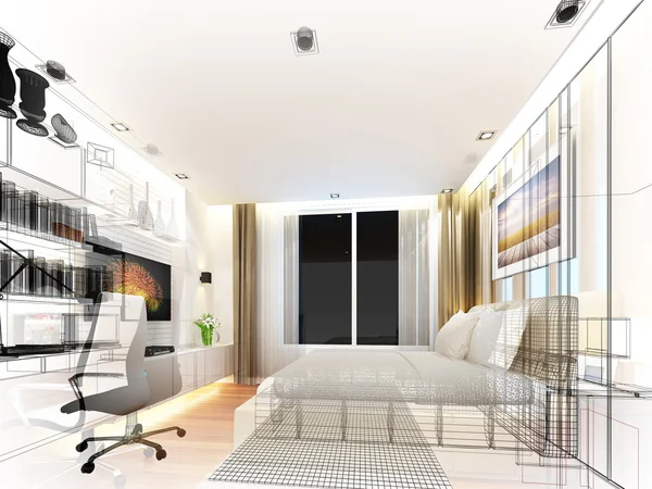 内部寝室の抽象的なスケッチ デザイン — ストック写真