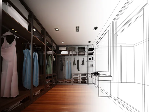 Desenho de esboço abstrato de interior walk-in closet — Fotografia de Stock