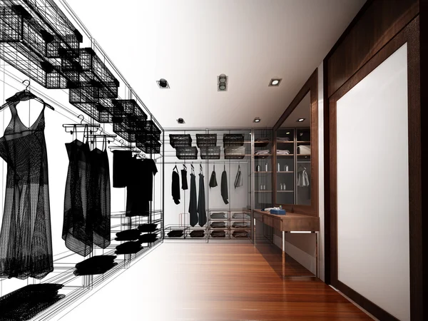 Abstract sketch design of interior walk-in closet — Stock Photo, Image