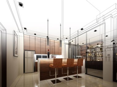 soyut kroki tasarımı iç mutfak