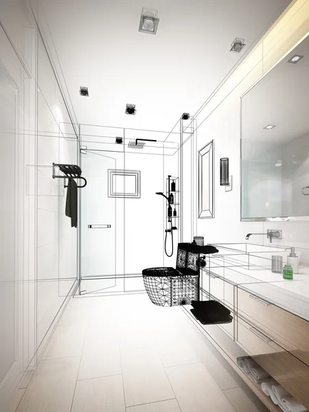 Diseño abstracto de boceto de baño interior — Foto de Stock