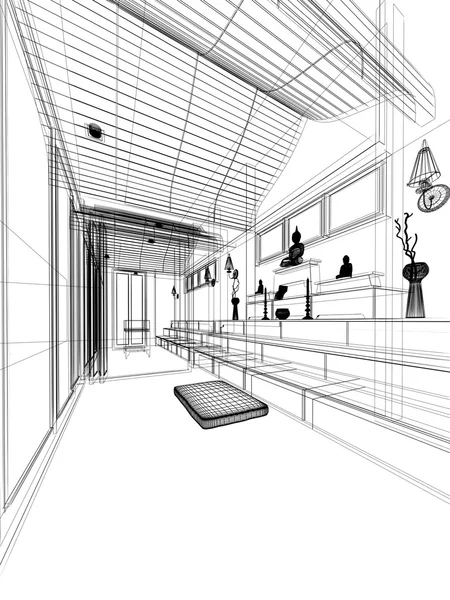 Σχεδιασμός εσωτερικό δωματίου Βούδα μακετών — Φωτογραφία Αρχείου