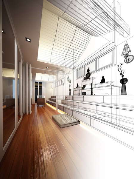 sketch design of interior buddha room