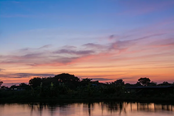 Sunset at twilight at pond  ,Samutprakarn Thailand — Stock Photo, Image