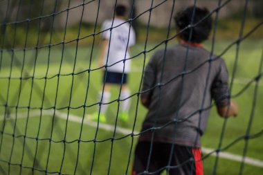 Bir futbol sahası, kullanım için arka plan bulanık görüntü.