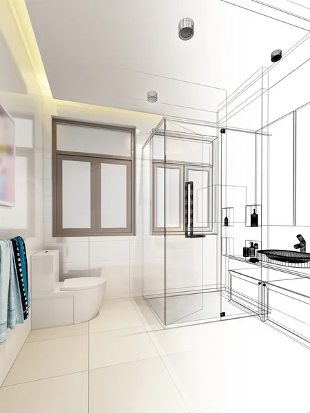 Abstraktní skica design interiéru koupelen — Stock fotografie