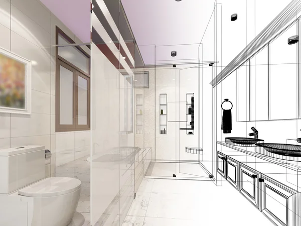 Diseño abstracto de boceto de baño interior — Foto de Stock