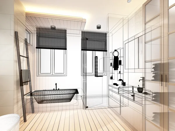 Abstraktní skica design interiéru koupelen — Stock fotografie