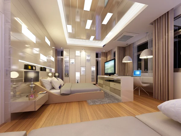3D render van interieur slaapkamer — Stockfoto