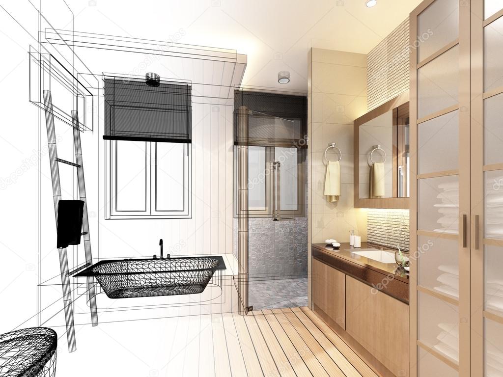 abstract sketch design of interior bathroom