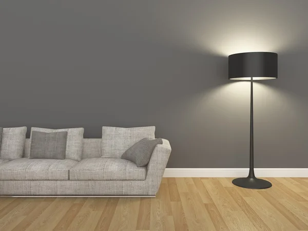 Sala de estar con sofá y lámpara de pie - 3d renderizado — Foto de Stock