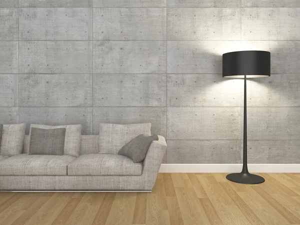 Obývací pokoj s pohovkou a stojací lampa - 3d vykreslování — Stock fotografie