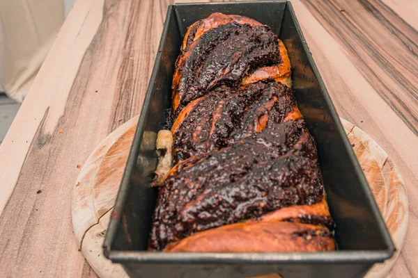 Sprød Chokolade Bagt Chokoladekagen Bagepanden - Stock-foto