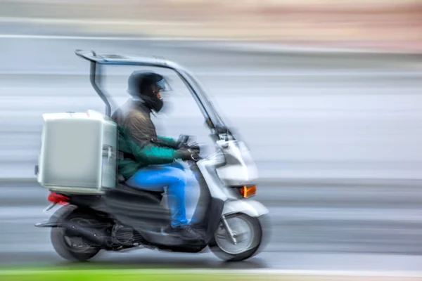 Delivery Bike Motorcycle Traffic City Roadway Motion Blur — Stock Photo, Image