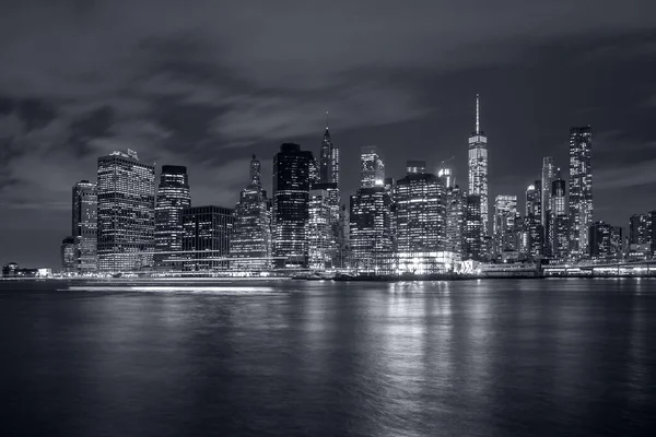 Panoramic View New York City Manhattan Downtown Skyline Night Skyscrapers — Stock Photo, Image