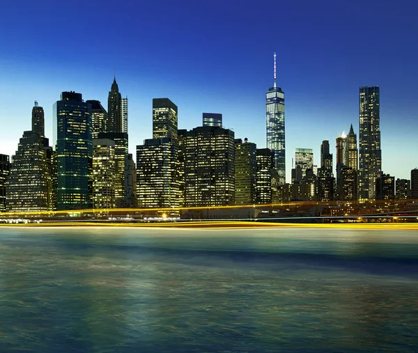 Panorama New York City bei Nacht — Stockfoto