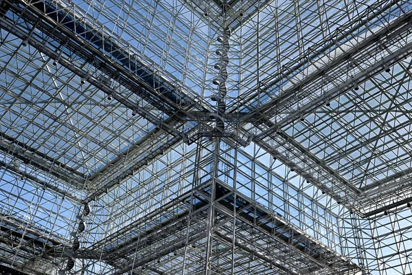 Architecture blue glass ceiling inside contemporary business hal — Stock Photo, Image