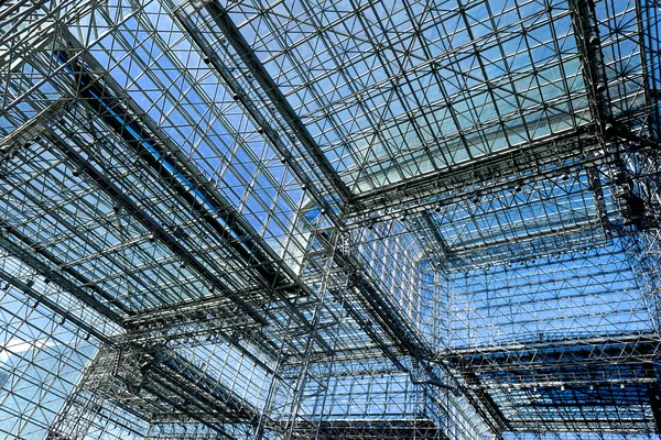 Architecture blue glass ceiling inside contemporary business hal — Stock Photo, Image