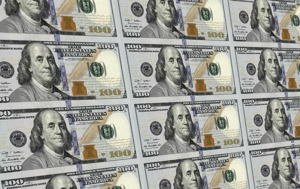 Hundred dollars notes printed on sheet — Stock Photo, Image