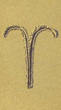 Koç burcu (Mar 21-19), kumsalda bir burç çizimi.