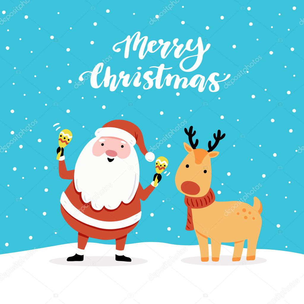 Christmas card design template with cute character with text.