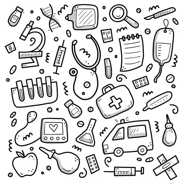 Set of hand drawn doodle medicine elements illustration. — Stock Vector